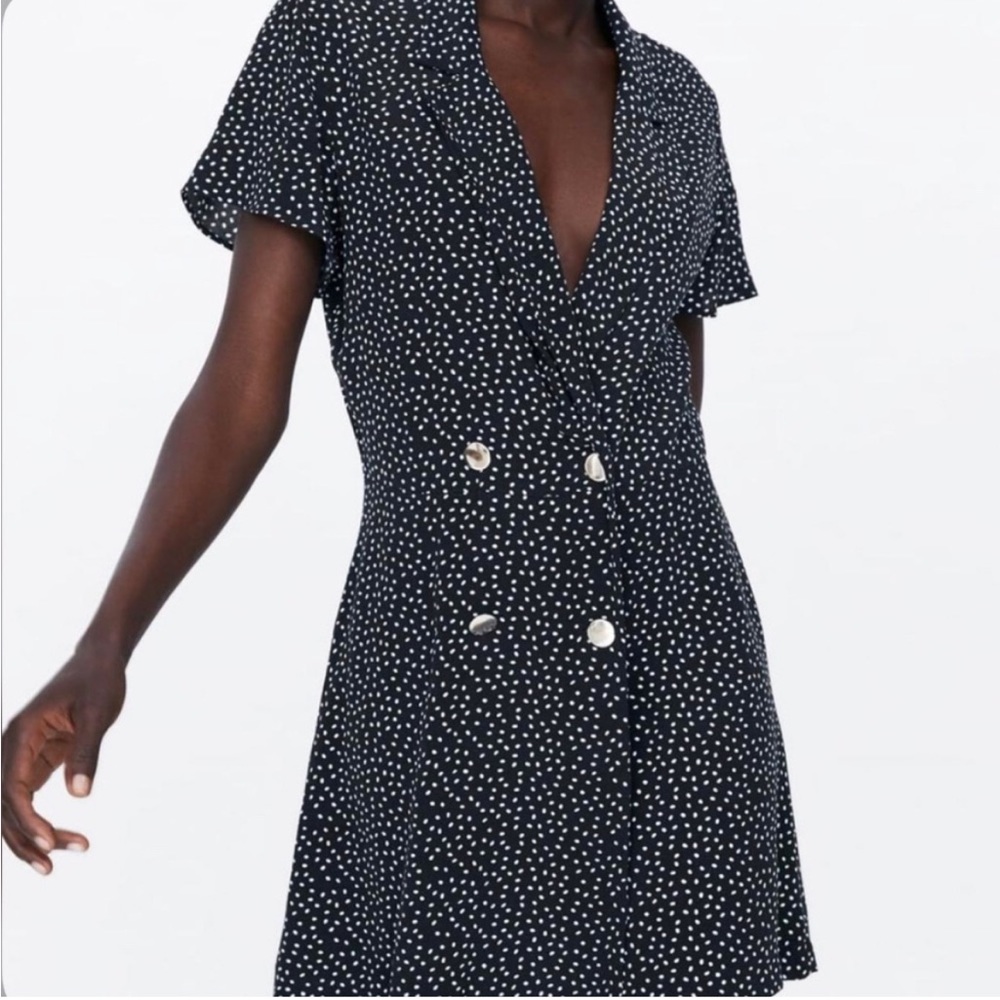 Zara Black Polka Dot Short Sleeve Wrap Jumpsuit